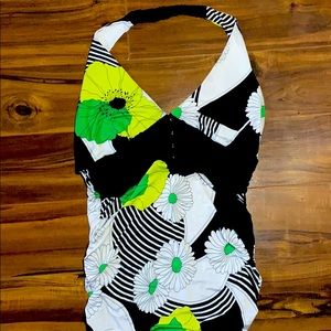 Fitted floral design halter top